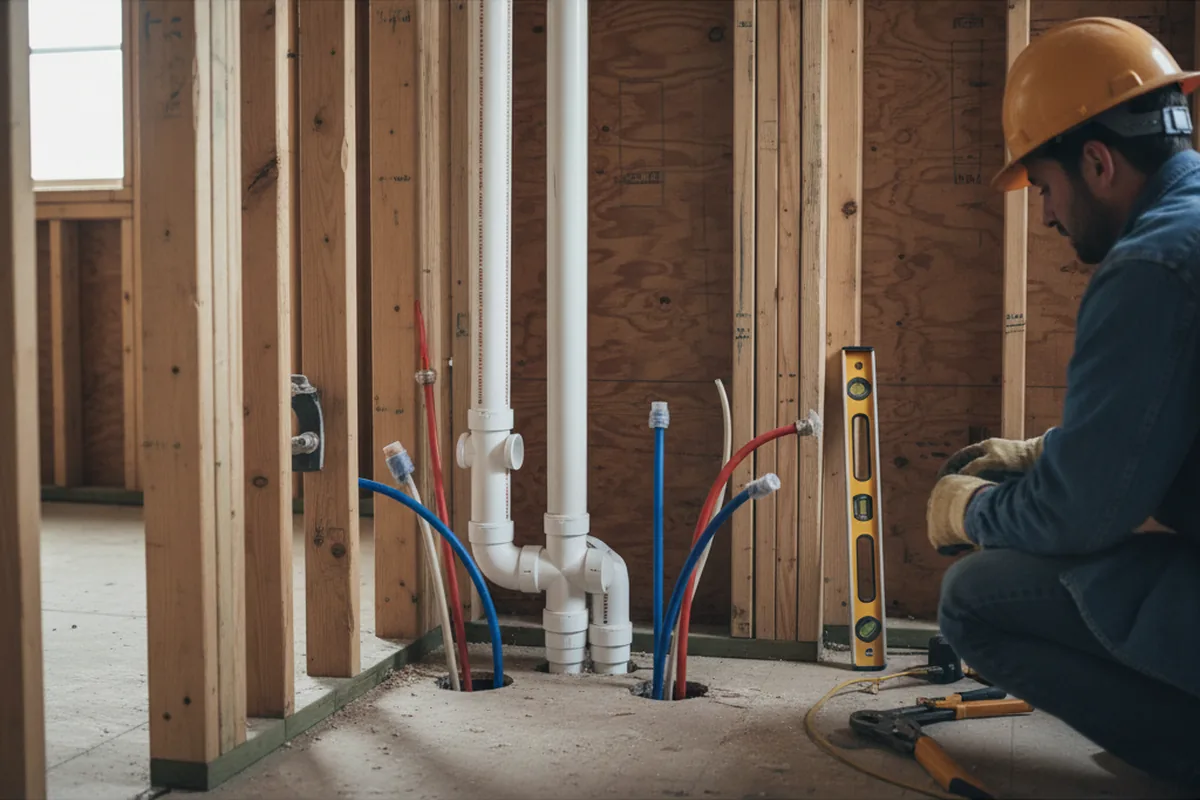 Drain and supply rough-in during Sump Pump Repair in Decatur